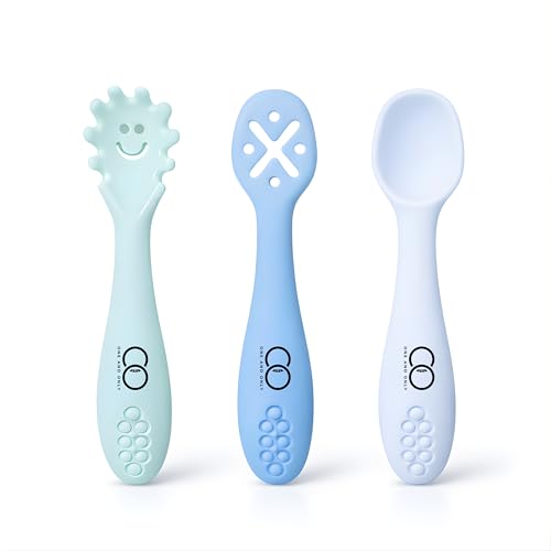 Image of Baby Training Spoon Set, Multi 3 Silicone Spoon for Baby 6 to 12 Months, 3 Pc, Self Feeding Cutlery for Puree Snacks and Daily Meals, Daily Feeding Essential. Easy to Carry for Home, School