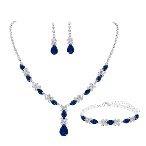 UDYLGOON CZ Crystal Earrings Necklace Bracelet Jewelry Set for Women Costume Party Bride Bridesmaid Wedding Prom Jewelry