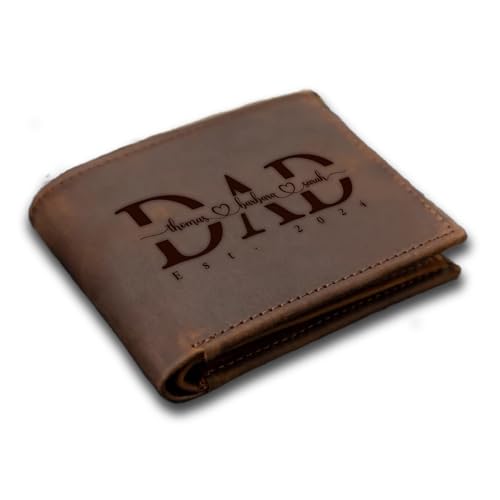 Custom Wallet For Dad With Kids Names, Valentine's Day Gift, Customized Laser Engraved Genuine Leather For Fathers Day Gift, Wedding Anniversary Leather Wallet For Husband Dad, Custom Father's Day Wallet Gift