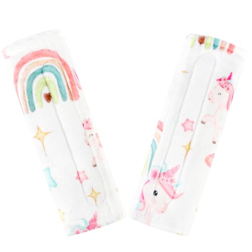 Image of Baby Car Seat Strap Cover 2 Pack Unicorn Car Seat Straps Shoulder Pads, Seat Belt Cushions Pads for Infant Car Seats, Stroller, Pushchair