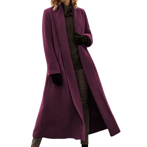 Mantel Damen Lang Elegant Trenchcoat Winter Wollmischung Wintermantel Warm Lange Winterjacke Frauen Dicke Mantel Ohne Kapuze Damenmantel Langarm Damen-Jacken Einfarbig...