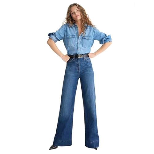 Tummy Control Tall Wide Leg Denim Trouser, 3 Inseam Options, Cropped Wide-Leg Jeans Stretchy Baggy with Patch Pockets2