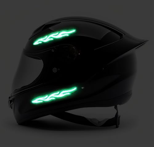 Image of customTAYLOR33 High-Intensity Grade Premium Reflective Tribal Flame Helmet Decals, Motorcycle Safety Sticker Decals (Green)
