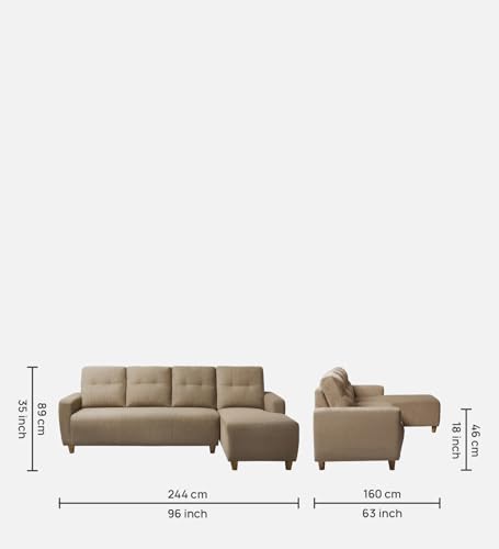 Image of Sleepyhead Yolo Designed by Duroflex - 3 Seater Sofa, RHS L Shape Sofa Set |Premium Fabric, Plush 3-Layer Cushioning |Modern Buttonless Tufted & Anti-Sag Comfort |3 Years Warranty - Coco Brown