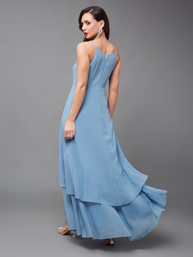 Image of Miss Chase Women's Round Neck Sleeve Embellished Fit Flare Maxi Dress