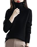  Minetom Femme Laine Pull Col Roulé Pullover Sweater Hauts Manches Longues Chandail Casual Tricots Hiver Automne Doux Pull Tops Noir XL