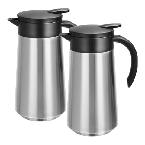 GearRoot 28oz Coffee Carafe Airpot Insulated Coffee Thermos Urn Stainless Steel Vacuum Thermal Pot Flask for Coffee, Hot Water, Tea, Hot Beverage - Keep 9 Hours Hot, 18 Hours Cold (2 Pack Silver) Cover