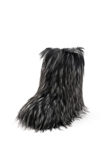 IXU Women's Faux Fur Boot Furry Fluffy Round Toe Suede Snow Winter Women Boots Comfy Plush Warm Short Outdoor Indoor Flat Shoes Mid-Calf Boots