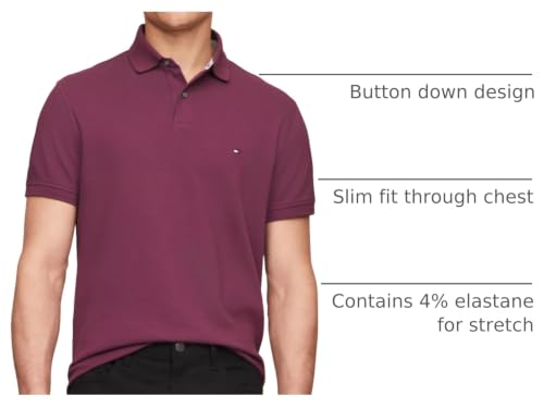 Image of Tommy Hilfiger Men's Short Sleeve Polo Shirts in Slim Fit with Stretch and Organic Pique Cotton