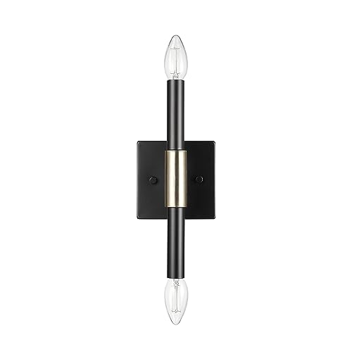 Globe Electric 65000044 2-Light Wall Sconce, Matte Black, Antique Brass Accent, E12 Base Sockets, Wall Lights for Living Room, Home Décor, Wall Lighting, Home Improvement, Mounted Bedside Lamp