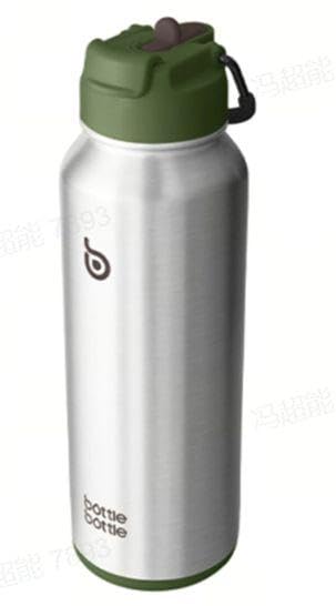BOTTLE BOTTLE Botella de agua aislada con pajita, botella de agua deportiva de acero inoxidable con tapa de asa, botella deportiva para pastillas al aire libre, 1 l (verde terra)