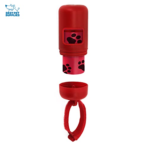 Image of Best Pet Supplies Dog Poop Bag Holder Leash Attachment with Reusable Dispenser for Travel, Walking, Park, and Outdoor Use, Durable with Clip-On - Red, Pack of 2, Plastic Dispenser w /30 Bags