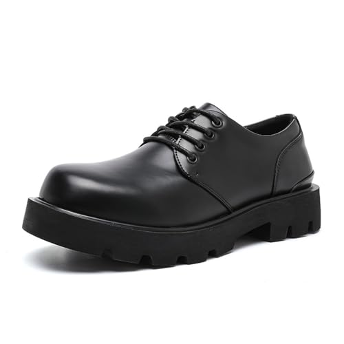 Genuine Leather Derby Shoes Men's High-Grade Men's Shoes Round Toe Casual Leather Shoes Men's(BrightBlack,43)