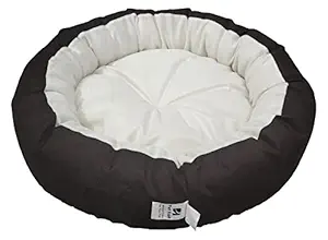 Pet Kart Dog Cat Pet Bed Ultra Soft Export Quality Polyester Velvet Dual Color Reversible Round Shape Cream Brown Pet Bed-Small