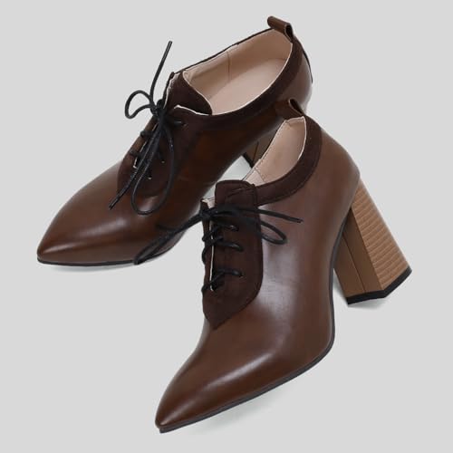 Pointed Toe Chunky High Heels Pumps Shoes for Women Lace Up Work Office Stacked Heeled Dress Shoe3