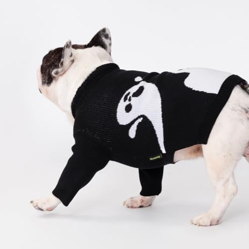 Image of Fitwarm Halloween Ghost Dog Sweater, Funny Costumes for Dogs, Pet Apparel, Black, White, XS