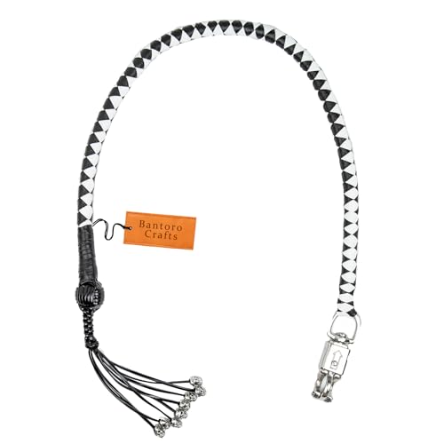 Bantoro Crafts Biker Whip - Látigo para motocicleta de 42 pulgadas, accesorio de manillar de piel auténtica con hebilla de liberación rápida, equipo de motociclista de alta visibilidad (blanco y negro