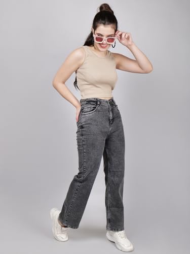 Image of Women's Reguler Fit Modern Regular High Rise Strechable Solid Clean Look Jeans- Dark Grey
