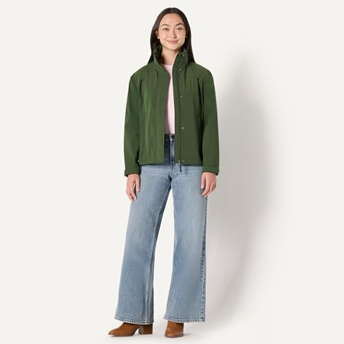 Amazon Essentials Women's Regular-Fit Lightweight Waterproof Long Hooded Rain Jacket, Dark Green, Small — view 4