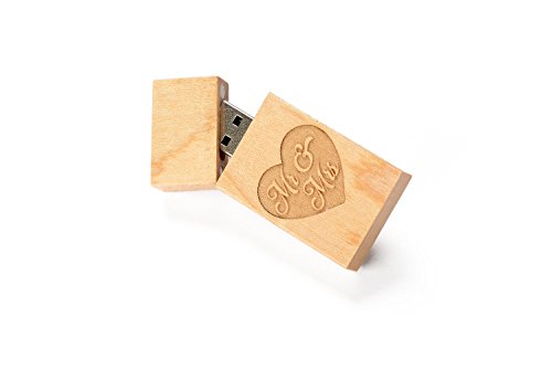 1 16GB USB 2.0 Wooden Maple Drive- Single Item - Grove Stick Body - Mr & Mrs Laser Engraved