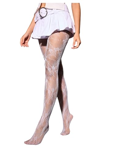 GORGLITTER Women's Floral Lace Fishnet Mesh Tights High Waisted Sheer Pantyhose Sexy Vintage Stockings