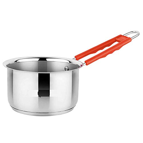 Titox Stainless Steel Saucepan 1.5 Litre Induction TRIPLY Base. Silicon Handle Heavy Bottom Sauce pan for Boiling Tea, Milk, Coffee. 1500 ML 17 cm