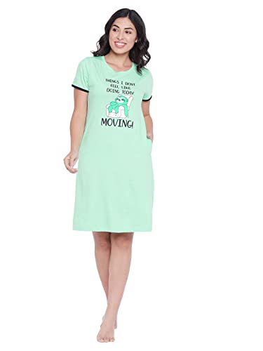 Image of Clovia Women's Cotton Cotton Printed Short Nightdress with Pocket in Yellow