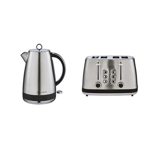Morphy Richards Mexborough Kettle & Toaster Bundle, 1.7L, 3KW Rapid Boil & 4 Slice Toaster Set, Easy Operation, User Friendly, Stylish Retro Design, Matching Set, Stainless Steel, 102901 | 242901