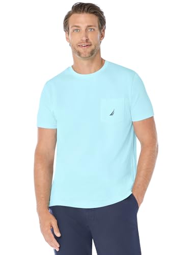 Nautica Mens Solid Crew Neck Short Sleeve Pocket T-Shirt T Shirt, Bright Aqua Blue, X-Large US