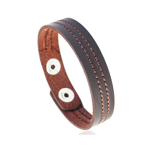 Fusamk Fashion Simple Sewing Thread Pattern Leather Cuff Bracelet(Brown)