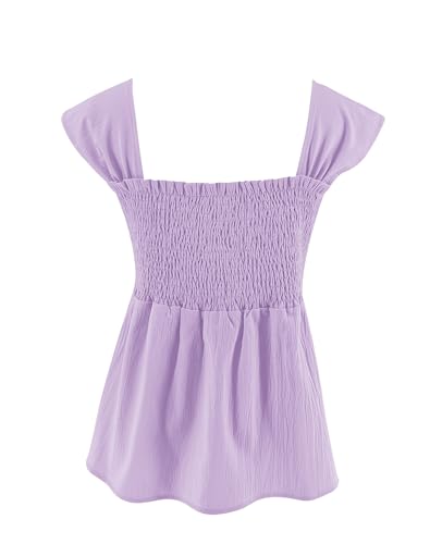 Image of Bingerlily Girls Summer Casual Tops Square Neck T Shirts Cute Smocked Top Tees