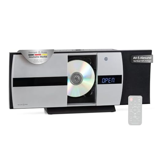 Bennett & Ross Ålesund Vertikal Stereoanlage - HiFi Microanlage mit CD-Player, MP3, UKW-Funktion, USB und Bluetooth mit NFC - Standaufstellung oder Wandmontage - Fernbedienung - Silber
