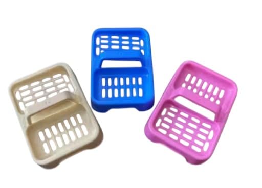 double layer plastic soap dish holder, multicolour | 2-tier design, drainage slots, bathroom organiser, pack of 3, lightweight