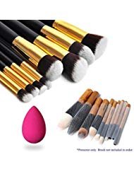 Magik 8pcs Premium Synthetic Hair Essential Makeup Brushes Set (Golden&black) + 10 Makeup Brush Protectors+Makeup Blender Comestic Sponge