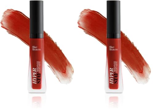 Image of Blue Heaven Hyper Stay Weightless Liquid Matte Lipstick | Long-lasting & Smudge Proof | Non-Transfer Matte Lipstick for Women | Bewitching Red-25 | 6ml (Pack of 2)