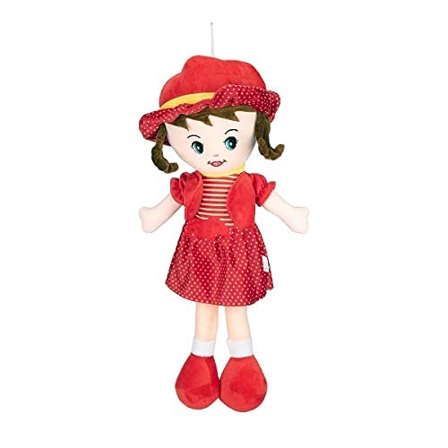 PATLY Girls Huggable Winky Doll for Kids, Girls, Washable Soft Plush Toy for Kids, Girls, Plush Doll for Baby Girls, Doll Soft Toys for Baby Girls (50 cm, Red) BHY&011Red50cm