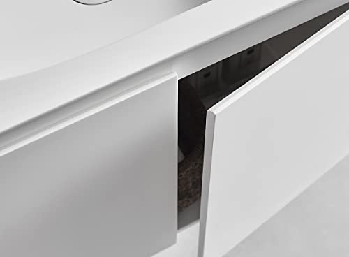 Serene Valley Bathroom Floating Vanity With Hinged Cabinet, Square Sink Bowl With Matching Pop-Up Strainer, 24" Solid Surface Material In Matte White, Svws617-24Wh #TOP7