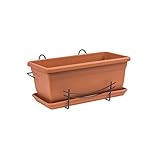 Gala Jardinera de barro cocido, con soporte y plato, ancho: 40 cm