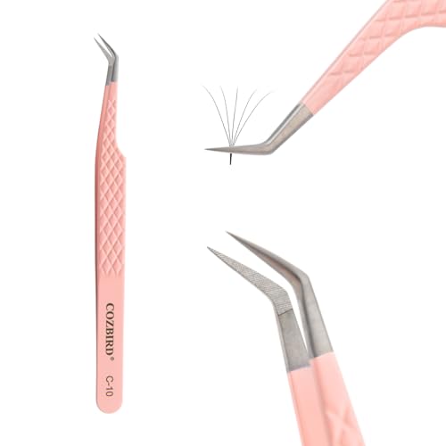 COZBIRD Fiber Wimperextensions, klassiek, Russisch volume, kleine fijne punt, gebogen, antislip, roze (C-10)