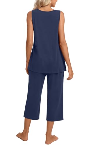 Image of TAOHUADAO Womens Summer 2 Piece Pajama Sets, Sleeveless Tops with Capri Pants, Lounge Ladies Pjs Sets with Pockets
