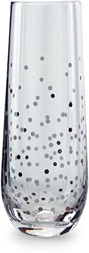 Circleware Stemless Champagne Flutes Wine Glasses Set of 4 Party Beverage Drinking Glassware Cups for Water Liquor Whiskey and Decor Gifts 105 oz Silver Confetti 4pc