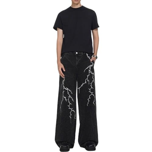 Men's Fashion Wide Leg Baggy Jeans Embroidered Vintage Washed Loose Fit Cargo Long Denim Pants Streetwear