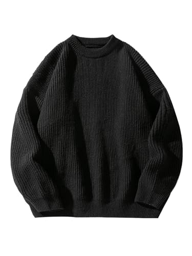 Mens Solid Striped Sweater Unisex Streetwear Casual Sweater Crewneck Aesthetic Sweater Loose Jumper Pullover