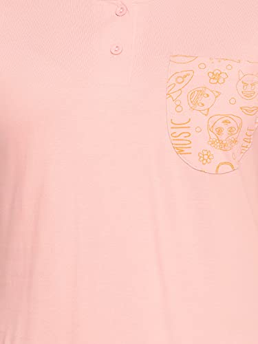Image of Clovia Women's Cotton Doodle Print Top & Pyjama Set in Pink