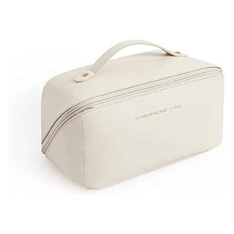 Cosmetic Bag Travel Makeup Bag, Portable Large Capacity Toiletry Bag for Women, Soft PU Leather Make Up Bag Ladies Waterproof Small Makeup Bag Organiser Case Storage Pouch with Handle for Carry On Cover