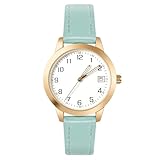 OFFCUP Damenuhr Leder Damen Uhren Armbanduhr Analog Quarzuhr mit Datum, Damen Uhr Lederarmband Einfache Business Klassische, 3 Zeiger Elegante Armbanduhr für Frauen, Hellgrün