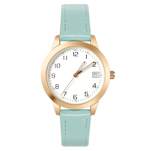 OFFCUP Damenuhr Leder Damen Uhren Armbanduhr Analog Quarzuhr mit Datum, Damen Uhr Lederarmband Einfache Business Klassische, 3 Zeiger Elegante Armbanduhr für Frauen, Hellgrün