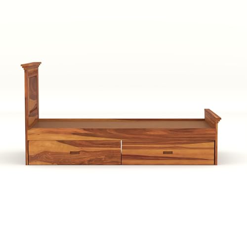 Image of Solid Sheesham Wood Single Size Bed with 2 Drawer Storage Wooden Single Cot Bed for Home Living Room Bedroom Guest Room Hotel (Honey, Size 6 * 3)