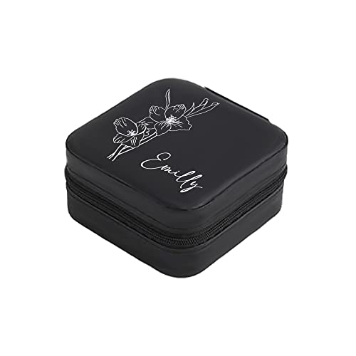 AeasyG Benutzerdefinierte Name Geburt Blume Schmuckschatulle Personalisiertes Leder Schmuck Reiseetui Tragbare Organizer Box Geburtstagsgeschenke Frauen Ehefrau Cover
