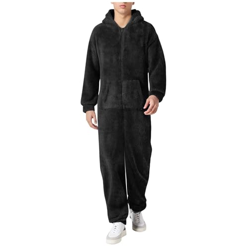 Combinaison douillette pour homme amusante longue pyjama hiver chaud peluche combinaison couleur unie combinaison de nuit fermeture éclair teddy polaire combinaison une pièce onesie grenouillère